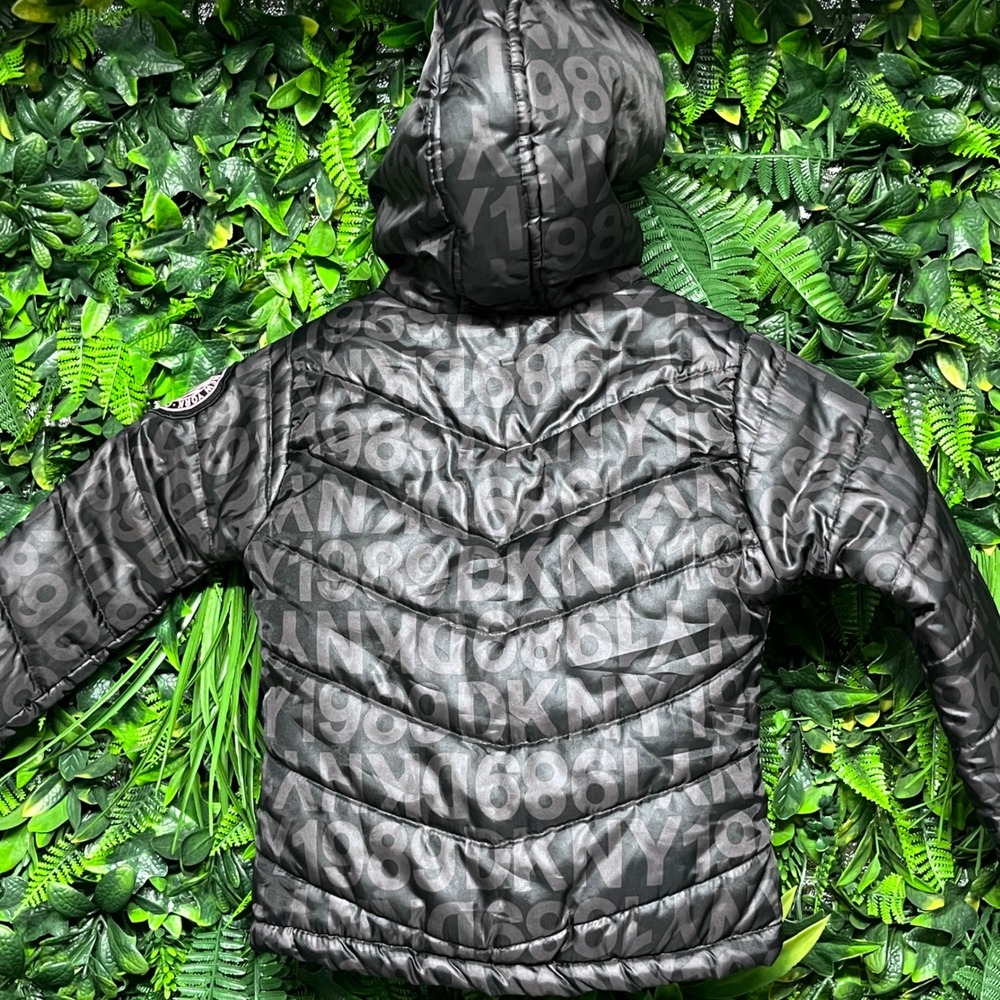 DKNY Kids Jacket Girls Size 3T Black Puffer Pink Accents Logo Print 3304 - Picture 8 of 9
